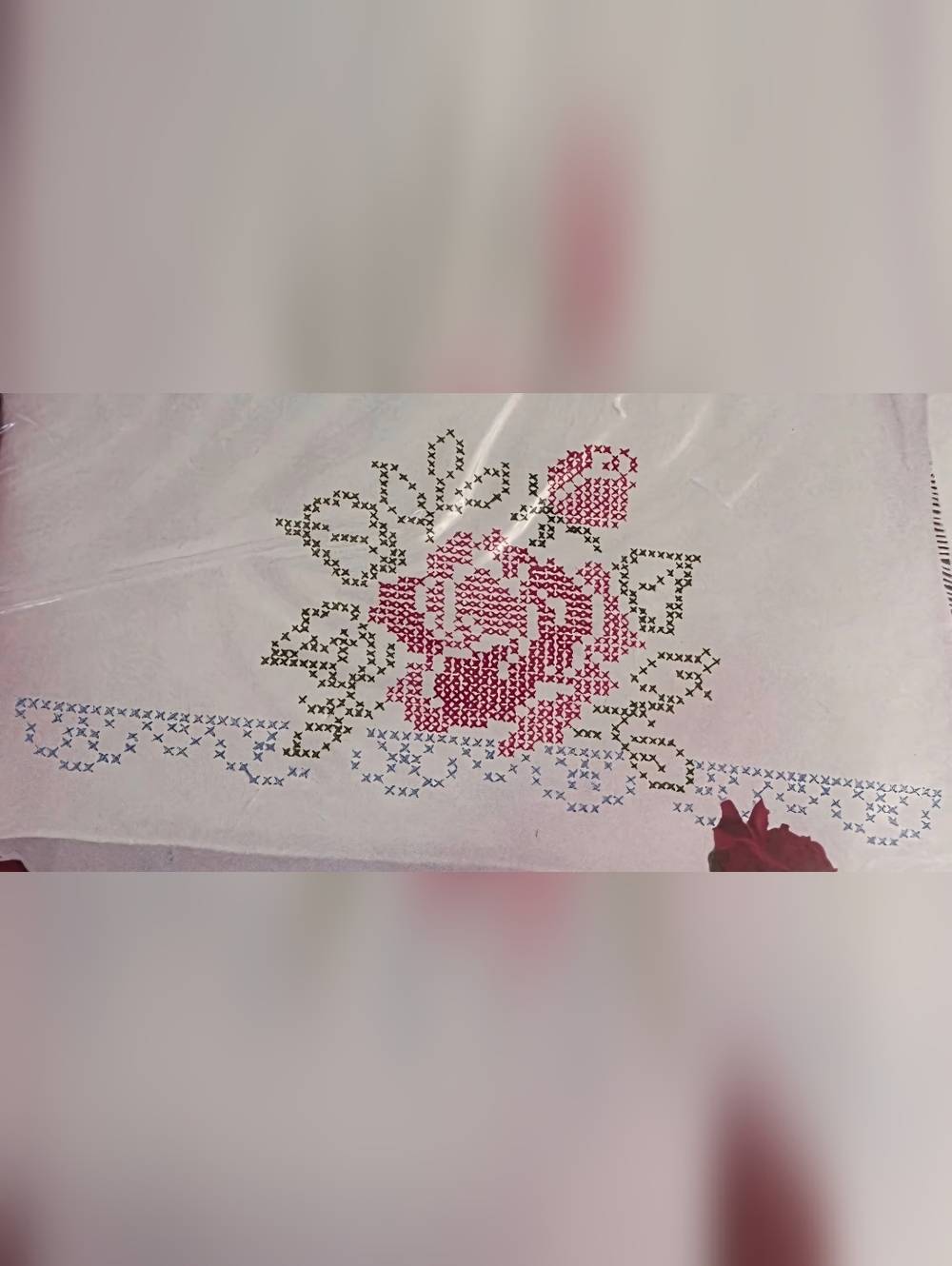 Rose Floral Perle Edge Pillowcases Stamped for Cross Stitch With Floss - Picture 3 of 4